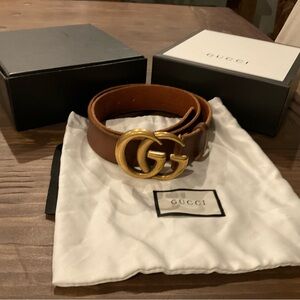 Gucci Tan Leather Belt with Gold Accents